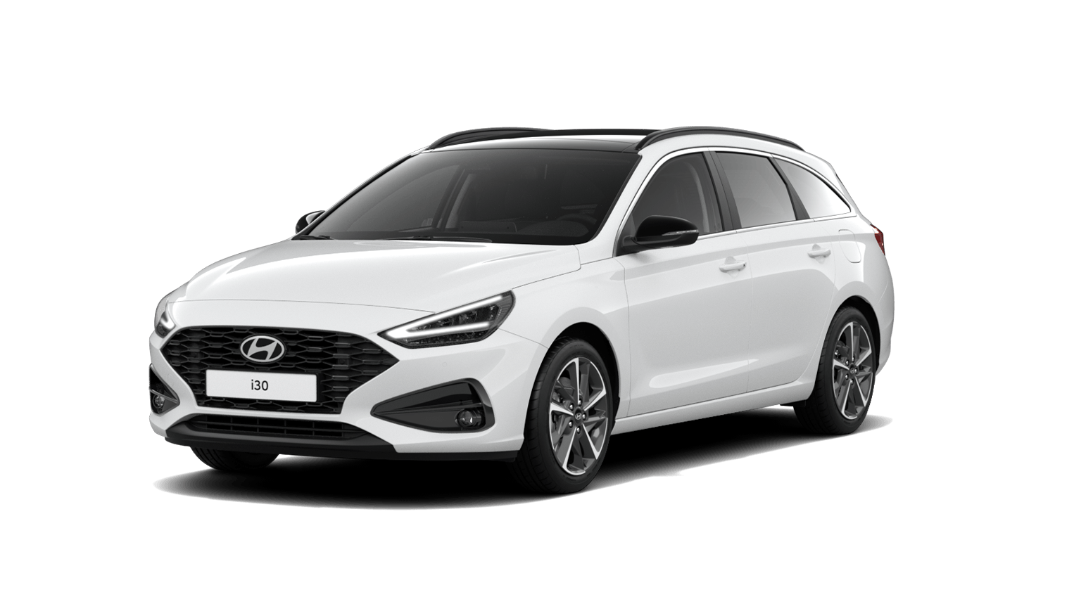 Zu sehen ist ein grauer Hyundai i30 Kombi vor einem weißen Hintergrund
