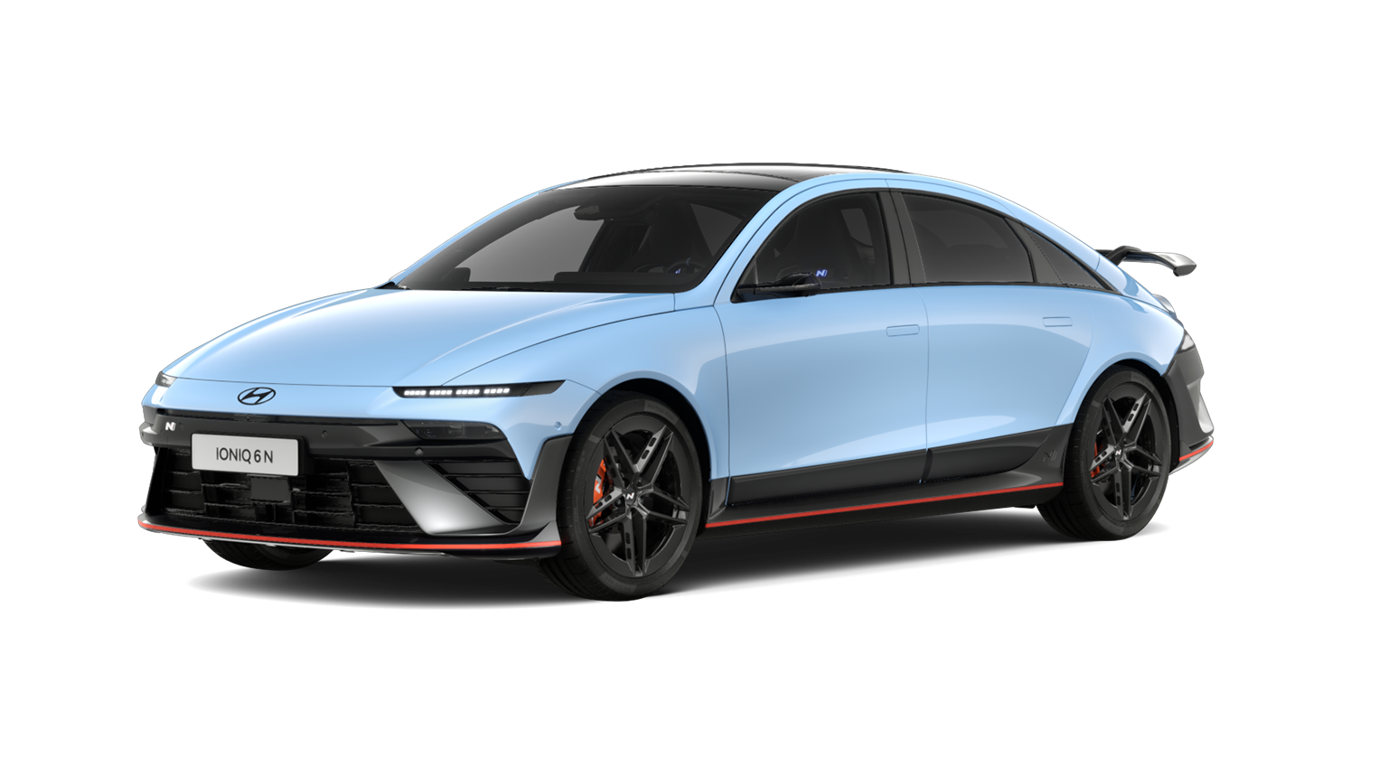 Zu sehen ist ein schwarzer Hyundai Ioniq 6 vor einem weißen Hintergrund