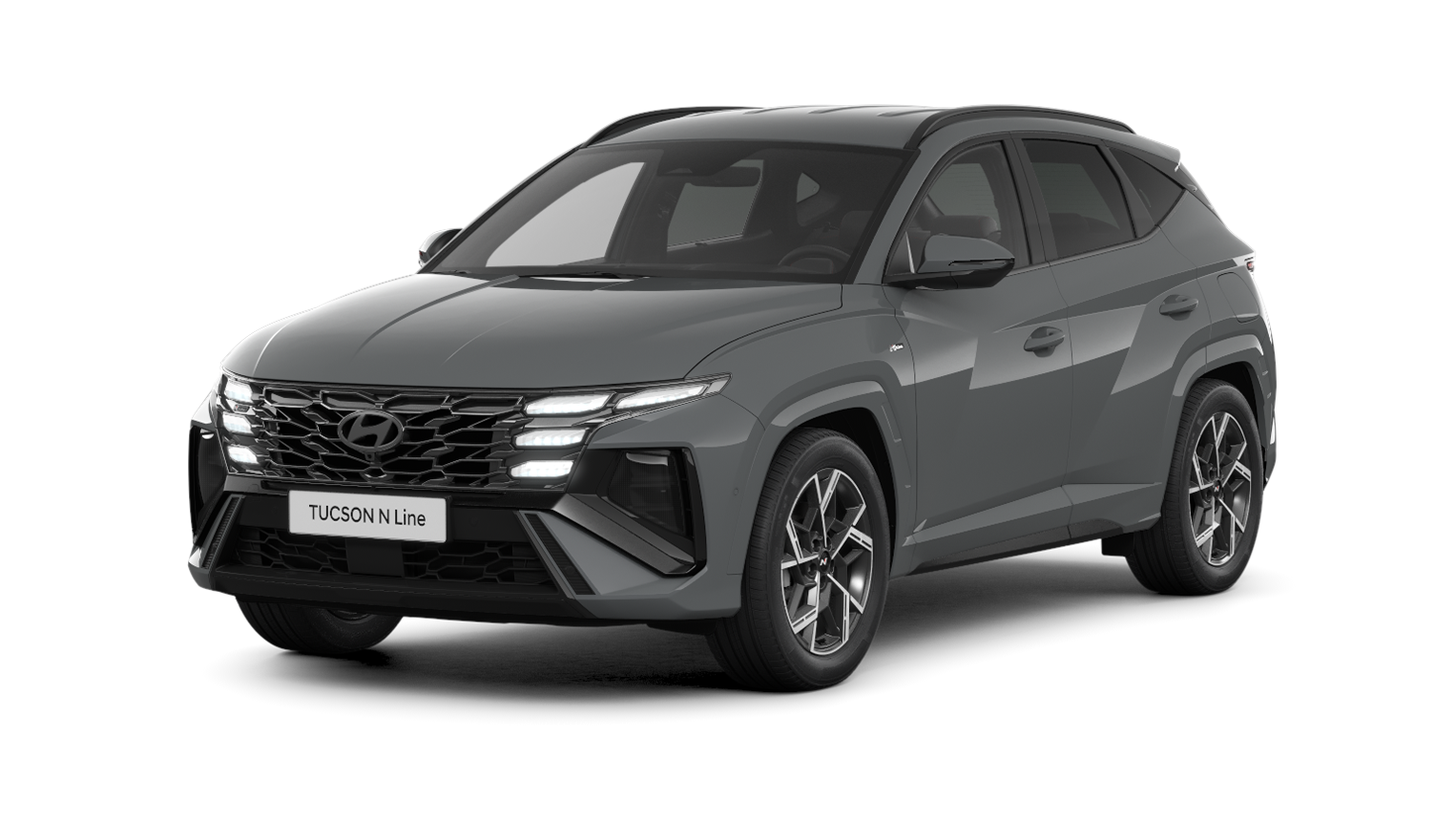 Zu sehen ist ein schwarzer Hyundai Tucson vor einem weißen Hintergrund